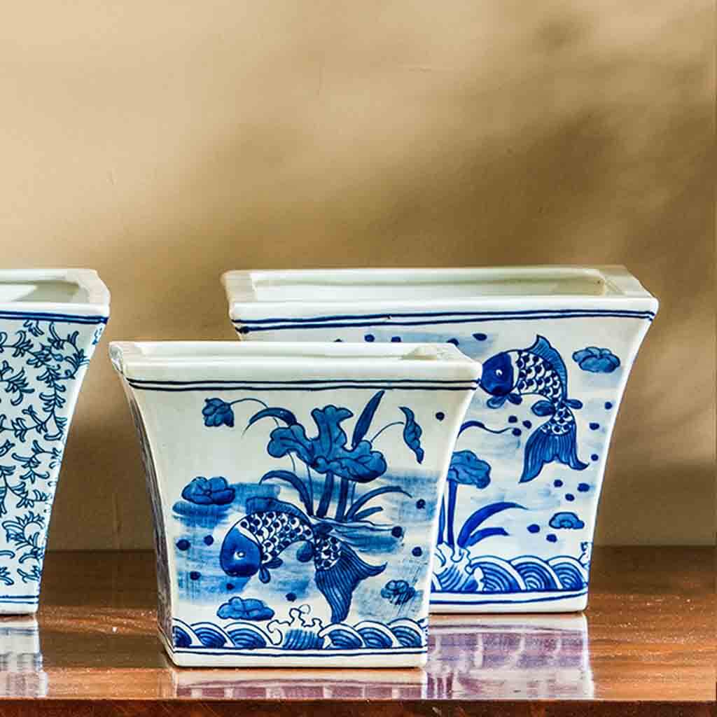 Square Flared Planter || Blue and White Mix - Image 4